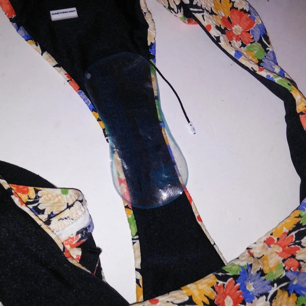 Something Navy Swim Bikini Large Top Medium Bottom Colorful Floral Underwire